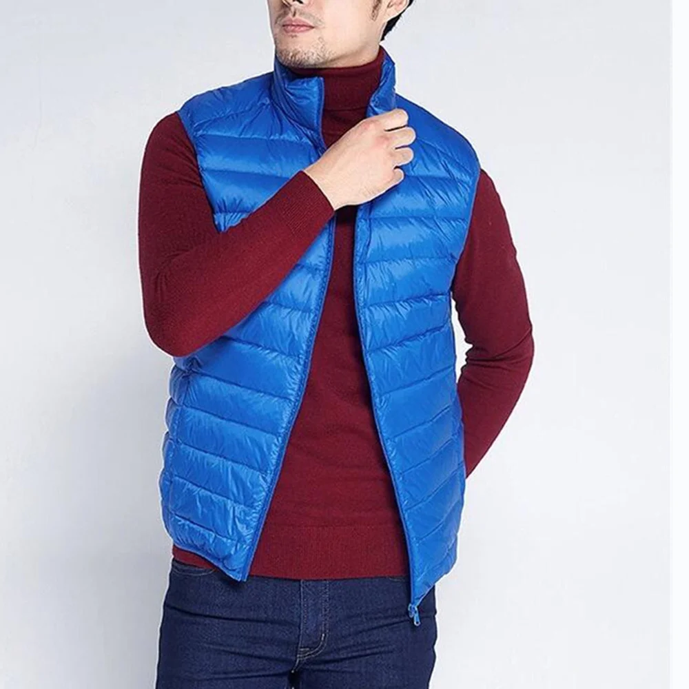 Men Thin Domn Vest Casual Light Men Down Vest Top Selling Zipper Big Size New Arrival 6 Colors Male White Duck Down Vest MWB014