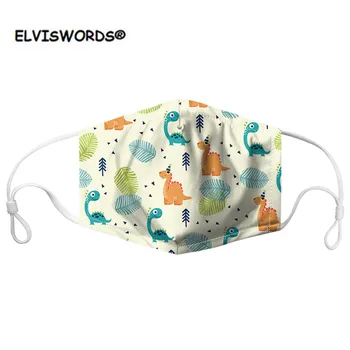 

ELVISWORDS Cute Cartoon Dinosaur Pattern Adult Mouth Mask Breathable Reusable Mouth Cover Face Mask with 7pcs Filters mascarilla