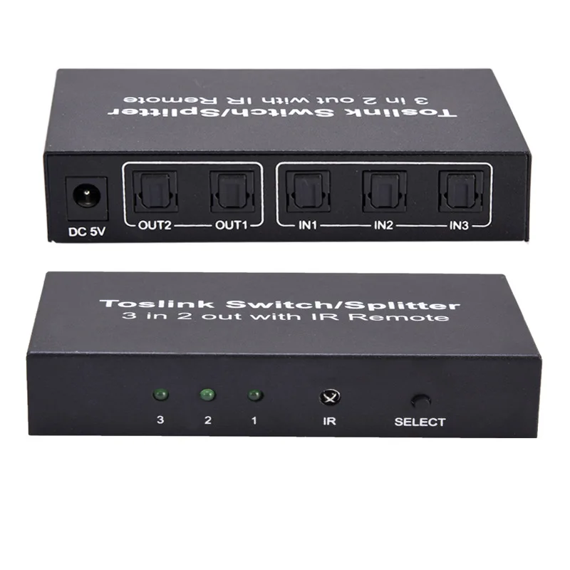 3 in 2 Out Digital Optical Audio Toslink Switch Splitter with IR Remote