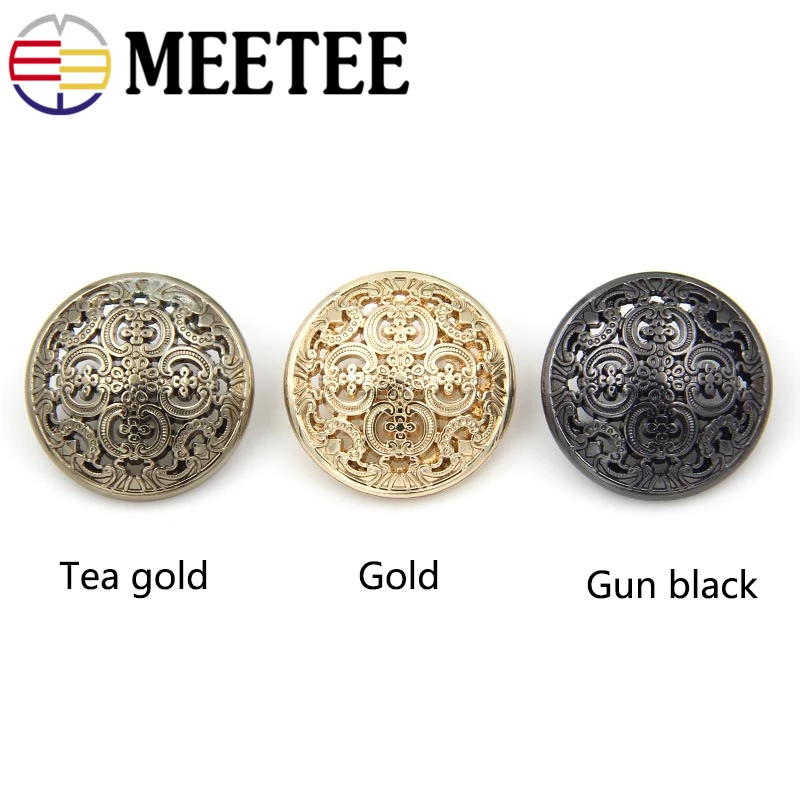 20pcs Meetee 15/18/20/23/25mm Hollow Metal Buttons Round Coat Button for Clothing Sewing Decor Accessories DIY Material Craft