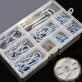 

1Box screw hook set Threaded silver Hooks Clasps wall hangers for clothes picture wire frame Home Office Hardware