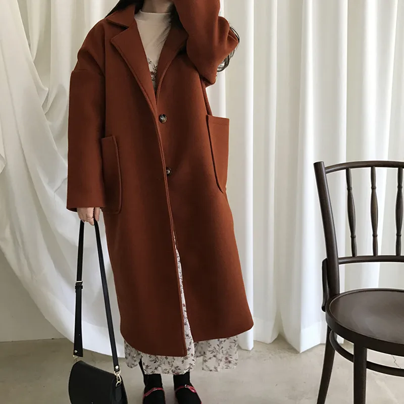 Шерстяное пальто женское зима и осень Новая мода плюс размер длинный рукав свободная верхняя одежда Корея Элегантная Повседневная Casaco Feminino - Цвет: Photo Color