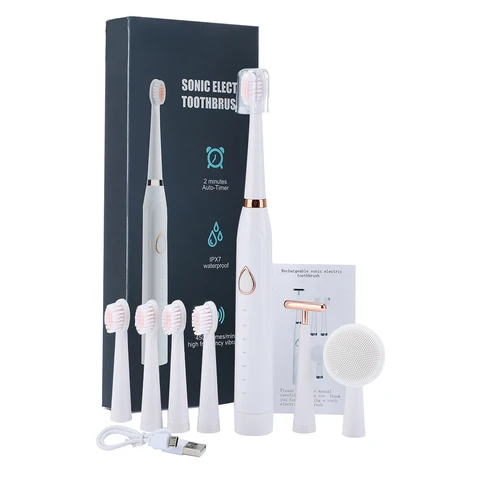 Toothbrush Sonic Vibration Smart Toothbrush Whitening Teeth Face Chean Massage USB Charging Waterproof Brushing Set