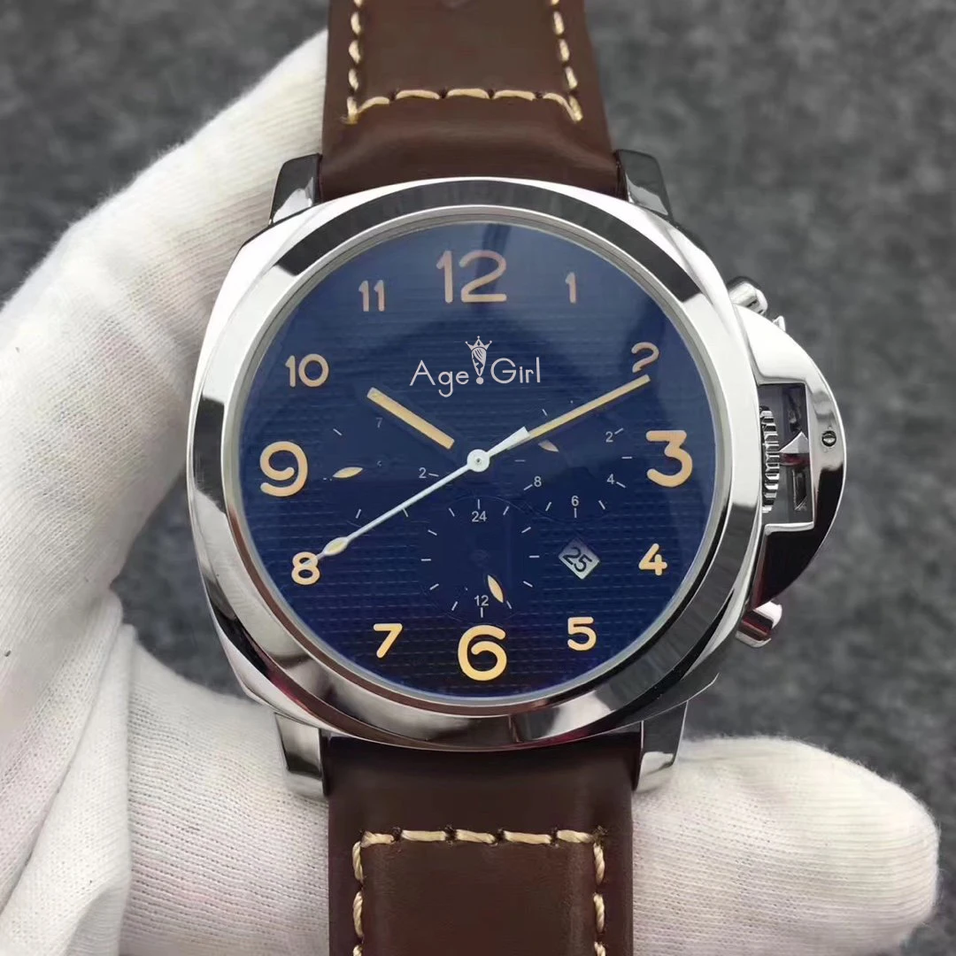 

44mm Luxury Brand New Men Automatic Mechanical Sapphire Stainless Steel Silver Brown Leather 1950 Day Date Luminous Number Watch