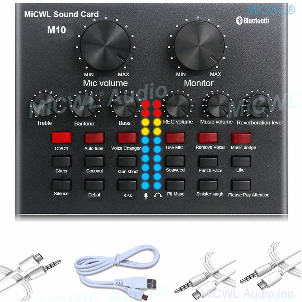 M10 Sound Card Audio Set Interface External USB Microphone Live Bluetooth Function Preamps Mixer for Computer PC Laptop Sing | Электроника