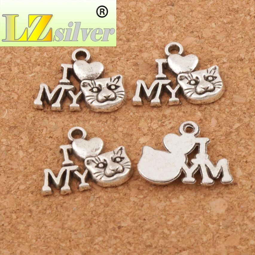 I Love Cat Spacer Charm Beads 180pcs Zinc Alloy Pendants Jewelry DIY L1154 17.5x14 mm