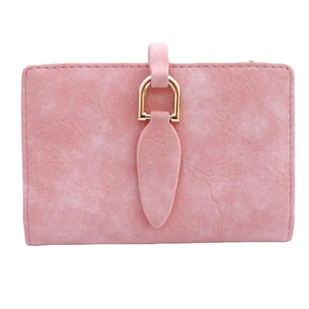 

Women Solid Color Leaf Buckle Card Key Coin Holder Purse Short Wallet Clutches Bag money clip