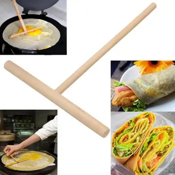 

Portable Wooden Shelf Spreader Stick Home Kitchen Tools Egg T-shaped Crepe Machine DIY Crepe Maker Pancake Batter Spreader Stick