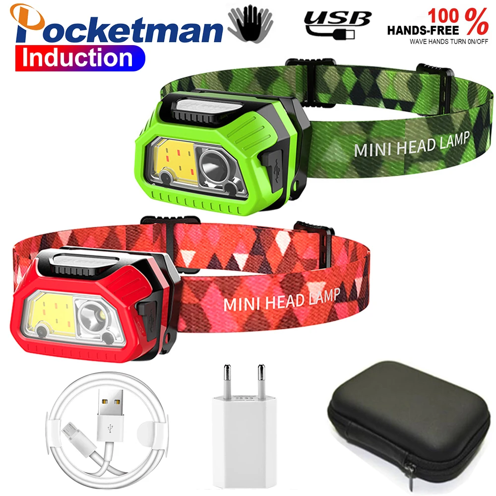 

IR Sensor Headlight USB Rechargeable COB Induction LED Headlamp Fishing Head Light Lamp Lantern Waterproof Camping Light