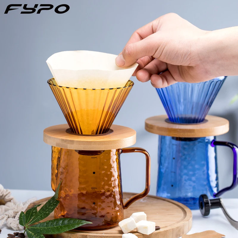Glass Coffee Funnel Dripper Wooden V60 Brackets Glass Coffee Funnel Dripper Glass Coffee Filter