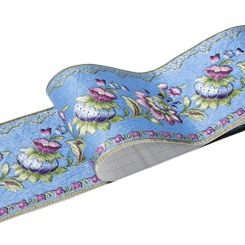 Hot PVC Self Adhesive Wallpaper Borders Waistline 3D Flower Pattern
