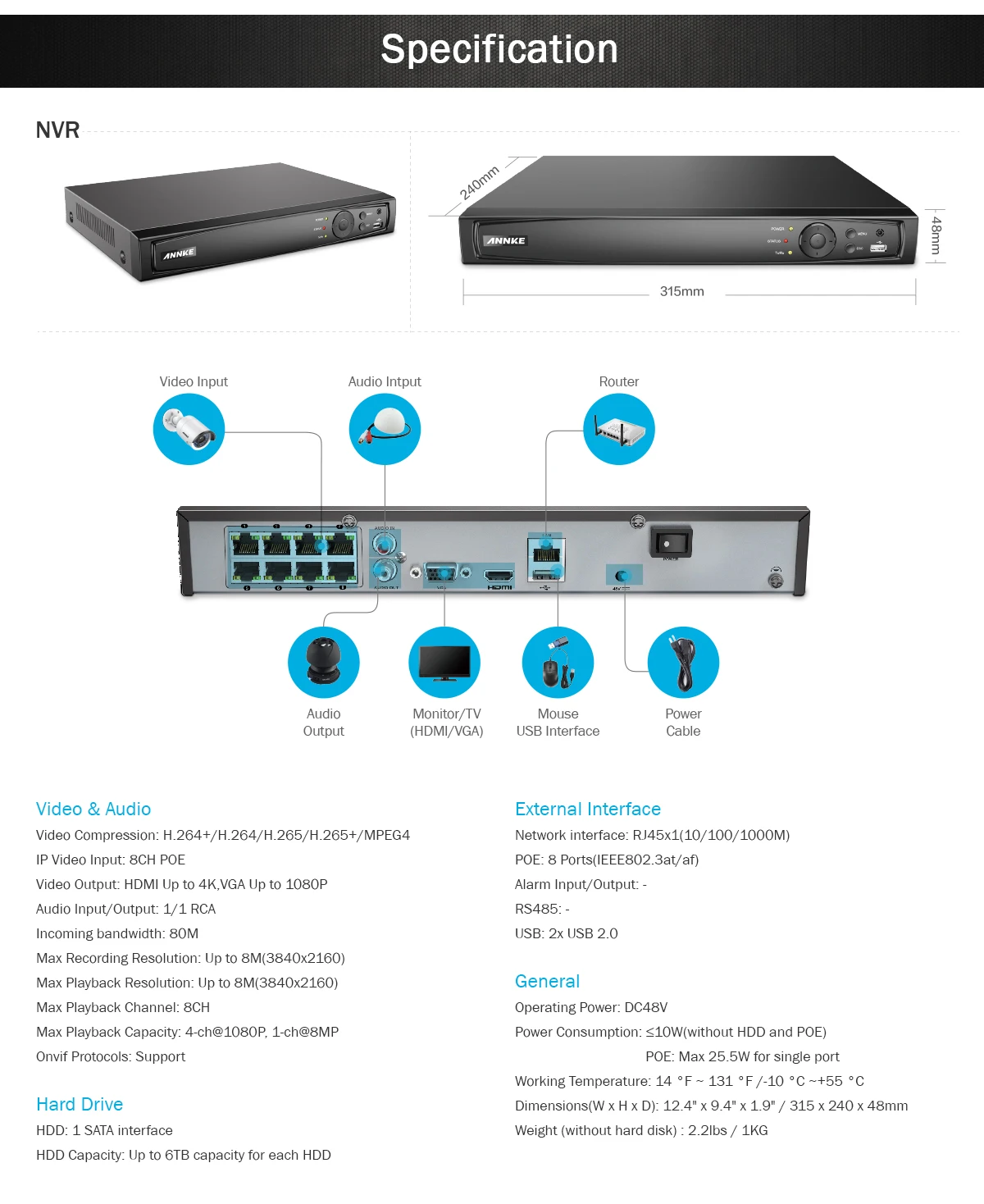 ANNKE 8CH 4MP POE видео система безопасности 4K NVR с 8 шт 4 мм 4MP Всепогодный ИК-вырез камеры ночного видения комплект камер видеонаблюдения для безопасности