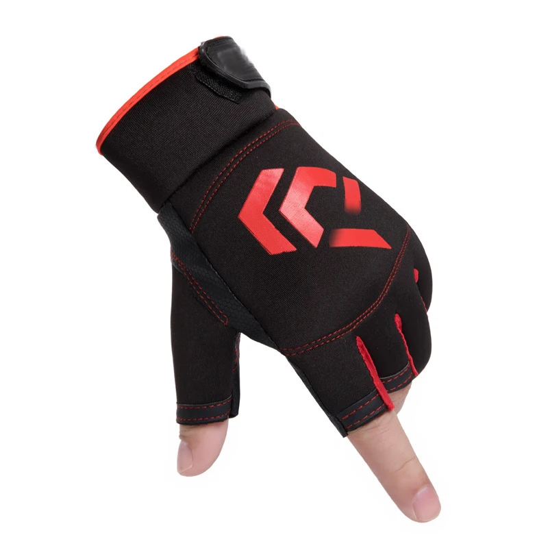 DAIWA Fishing Gloves Waterproof Anti-Slip 3 Fingers Cut 5 Fingers Cut Leather PU Winter Gloves for Men Hunting Sport Gloves