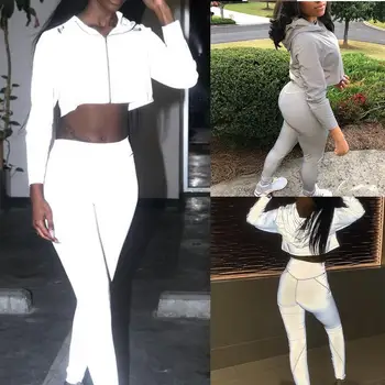 

Night Runing Casual Women Reflective Cropped Hoodies Zip Up Hooded Sweatshirt Women Reflective Hoodies Zip Up Hooded Sweatshirt