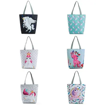 

Reusable bags Eco Friendly bag Cute Tote Bag Lady Women Shopping Bag Printed eco friendly canvas bag with zipper borsa di tela