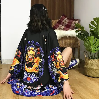 

Casual Comfortable Cardigan Traditional Jacket Cardigan Women Summer Dragon Print Jacket Japanese Style Kimono Cardigan Jacket