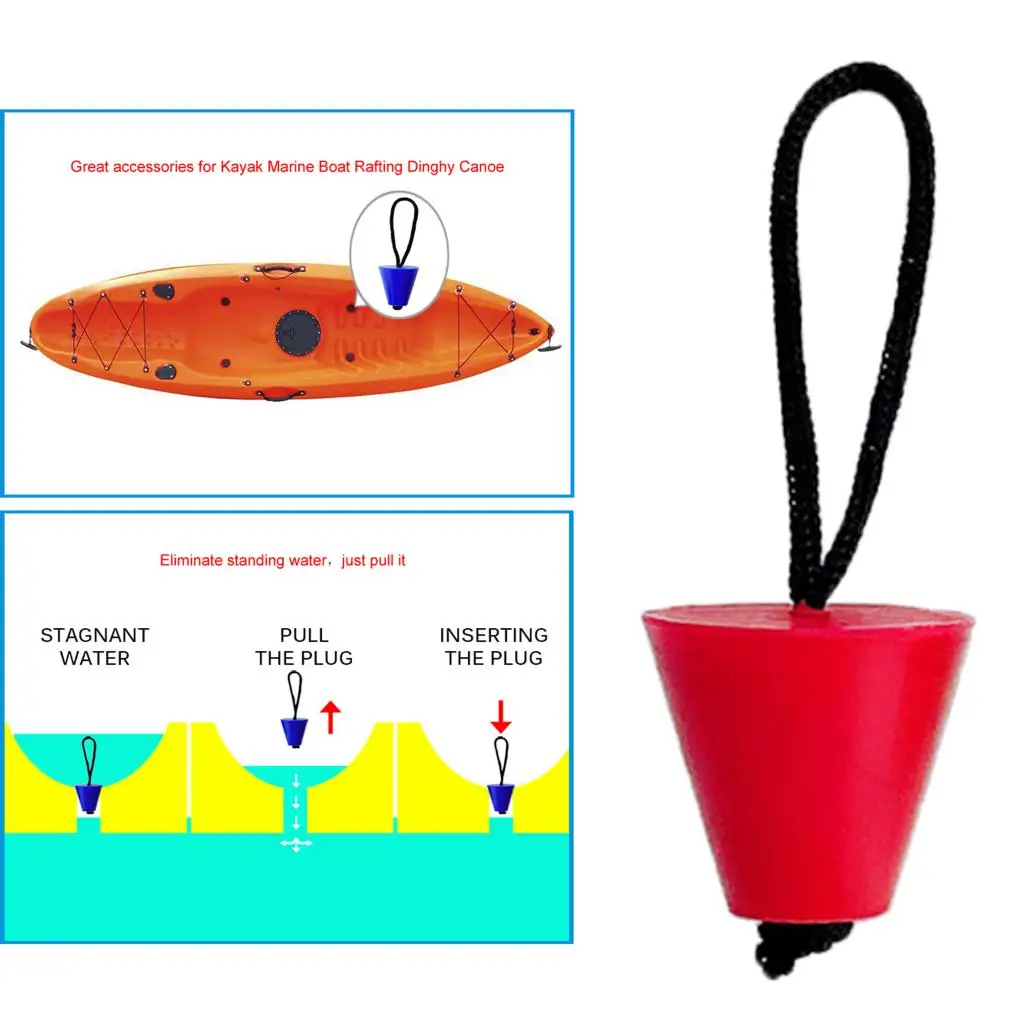 Kayak Canoe Boat Rubber Scupper Plugs Marine Dinghy Drain Holes Stopper Replacement with Lanyard, 4 Colors Available