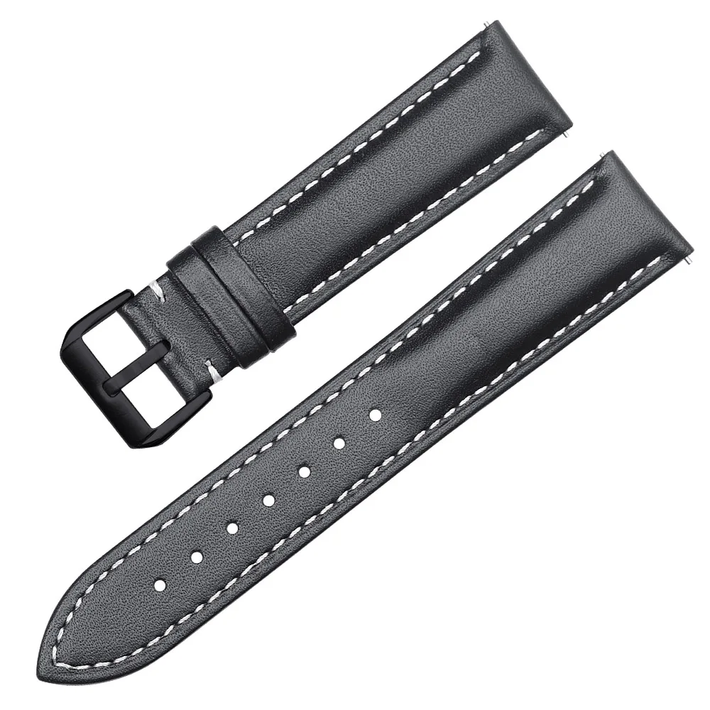 ZLIMSN Универсальный кожаный ремешок для часов Tissot Longines DW Seiko samsung gear S2 S3 huami amazfit huawei gt ремешок для часов - Цвет ремешка: black white black