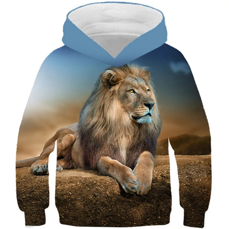 3d lion print hooded sweatshirt