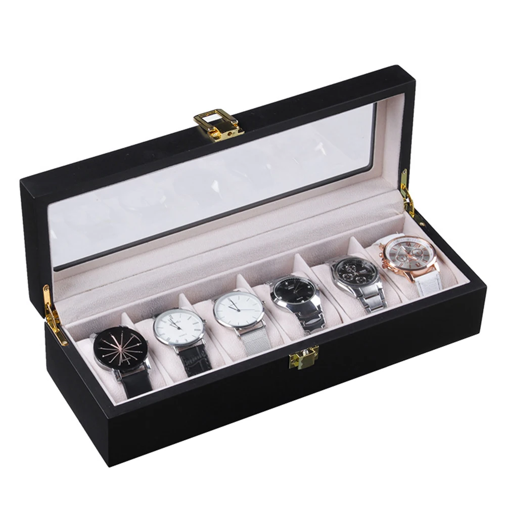 

6 Slots Watch Protective Box Wooden Case Display Organizer Elegant Storage Tray for Men Women M8694