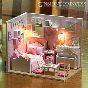 

3D DIY Cottage Handmade Assembled Wooden Miniature Dollhouse Toys with Light Wooden Dollhouse Model Kit Doll Accessory