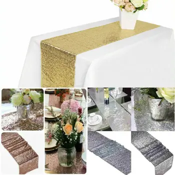 

2020 Hot Sale Silver Glitter Sequin Solid Color Table Runner 12x108 Xmas Sparkly Wedding Party Home Wedding Party Table Decor