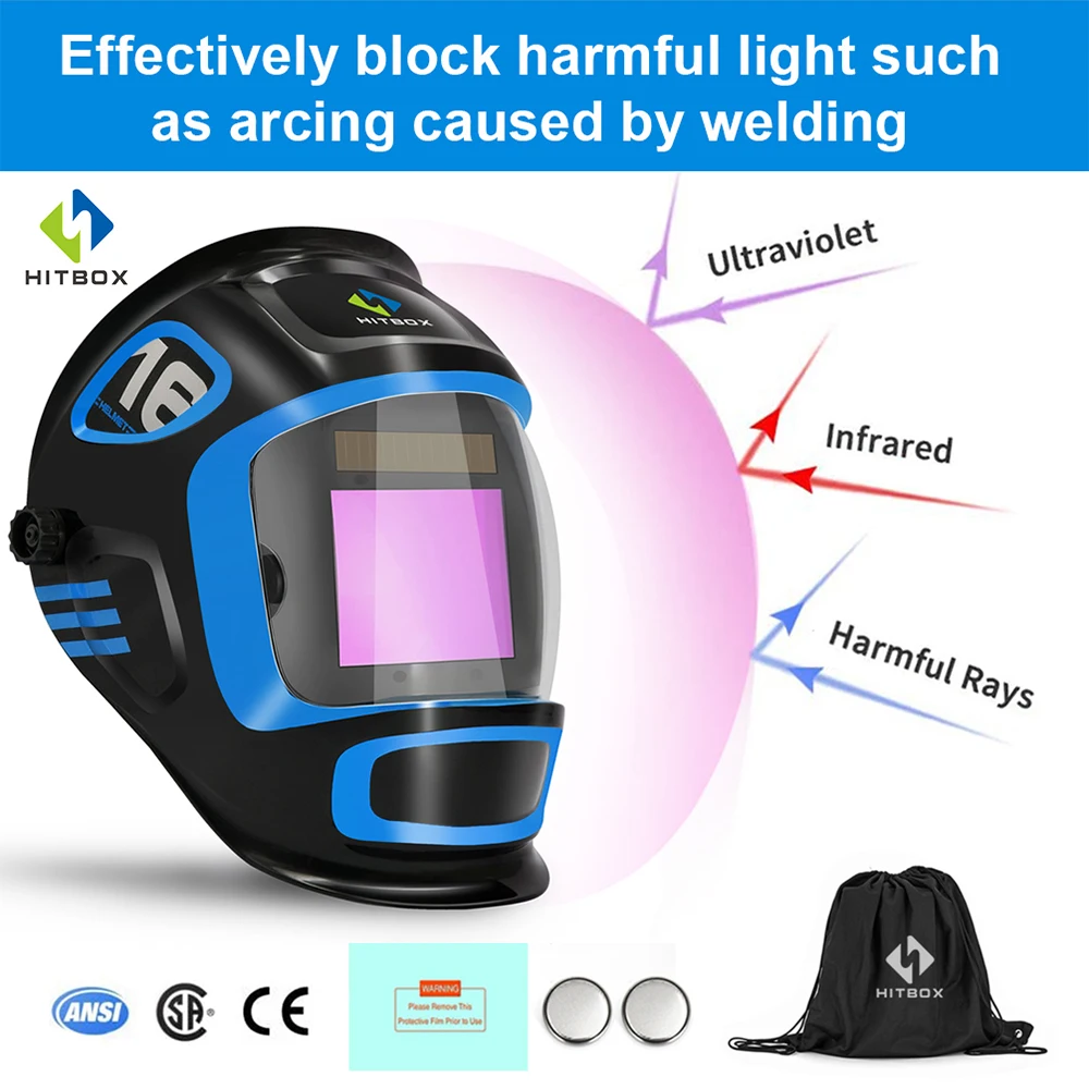 US $94.89 HITBOX Welding Helmet Large Viewing 394X366 True Color Welding Mask Auto Darkening Welder Mask for ARC TIG MIG Weld Grinding