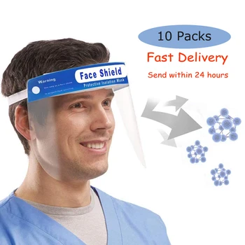 

10PCS Full Face Shield Safety Face Shields Fluid Resistant Mask Visor Anti-Spitting Mask Visor Protection Anti-Saliva Anti-fogs