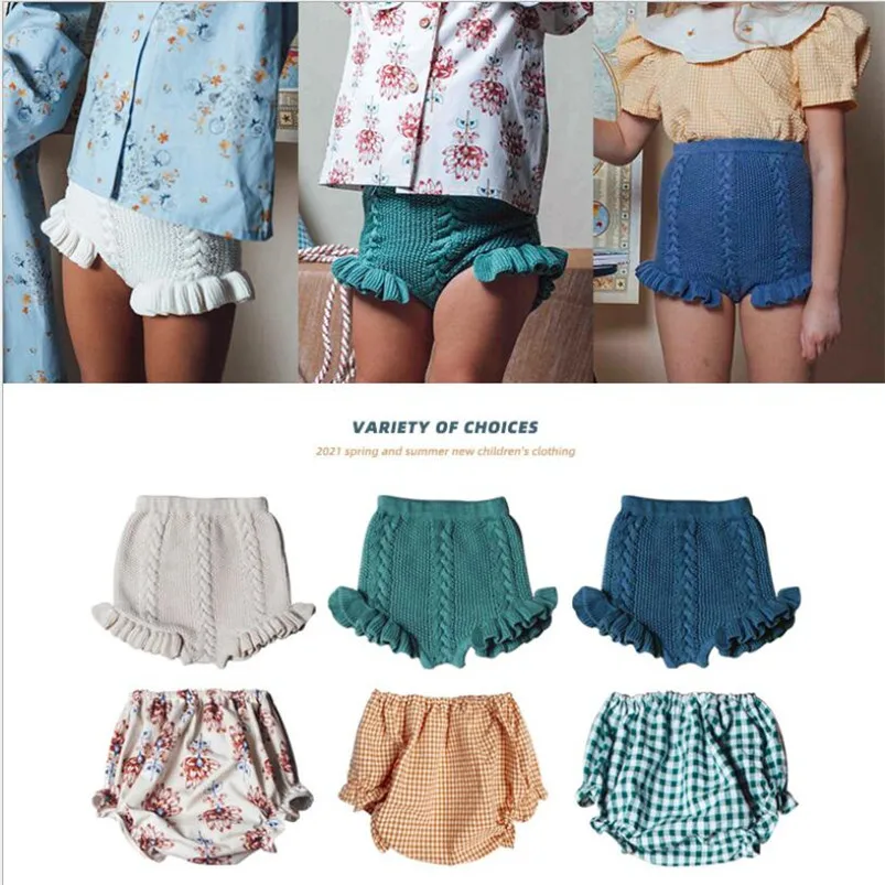 Vintage Children's Pants Fall/Summer Boys Baby Cute Ruffles Bud Pants Shorts Girls Knitted Shorts Kid Bloomers