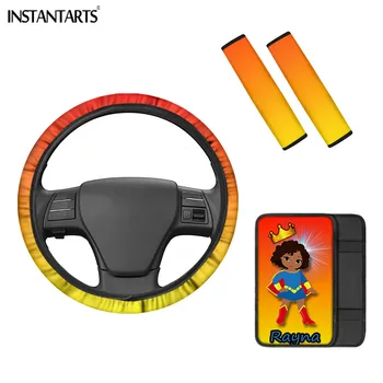 

INSTANTARTS Gradient Cartoon Girl Design Colorful Car Steering Wheel Cover for Women's Full Lined Soft Padding Seat Belt Covers