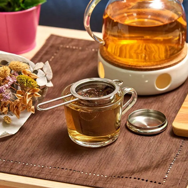 Tea Infusers for Loose Leaf Tea [Set of 4] Stainless Steel Fine Mesh Tea Strainer with Handle and Lid, Reusable Tea Steeper for