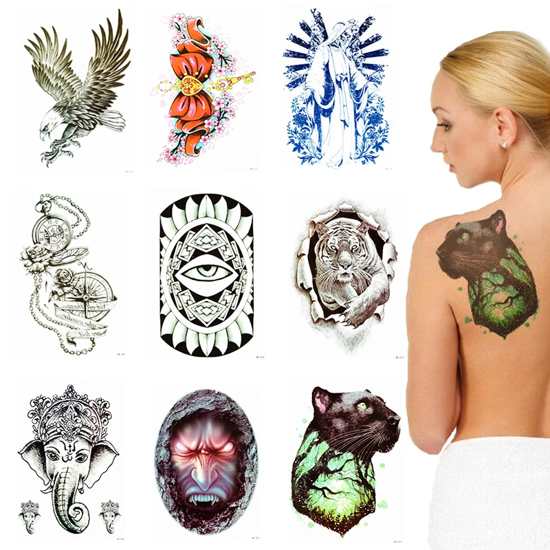 Temporary Tattoo Stickers Paper Fake Tattoo Paper Body Sticker Set For Party Favors Dragon Eye Eagle Tiger Elephant Bow Temporary Tattoos Aliexpress