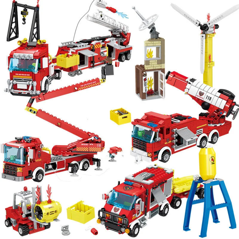 

4 in 1 City Construction Fire Fighting Deformation Truck Rescue Vehicles Building Blocks Compatible Legoed Police Brick Kids Toy