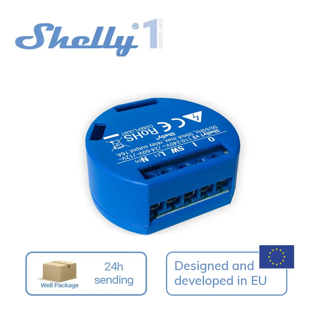 Shelly Plus 1PM | WiFi & Bluetooth Smart Relay Switch with Power Metering |  Home Automation | Compatible with Alexa & Google Home | iOS Android App 