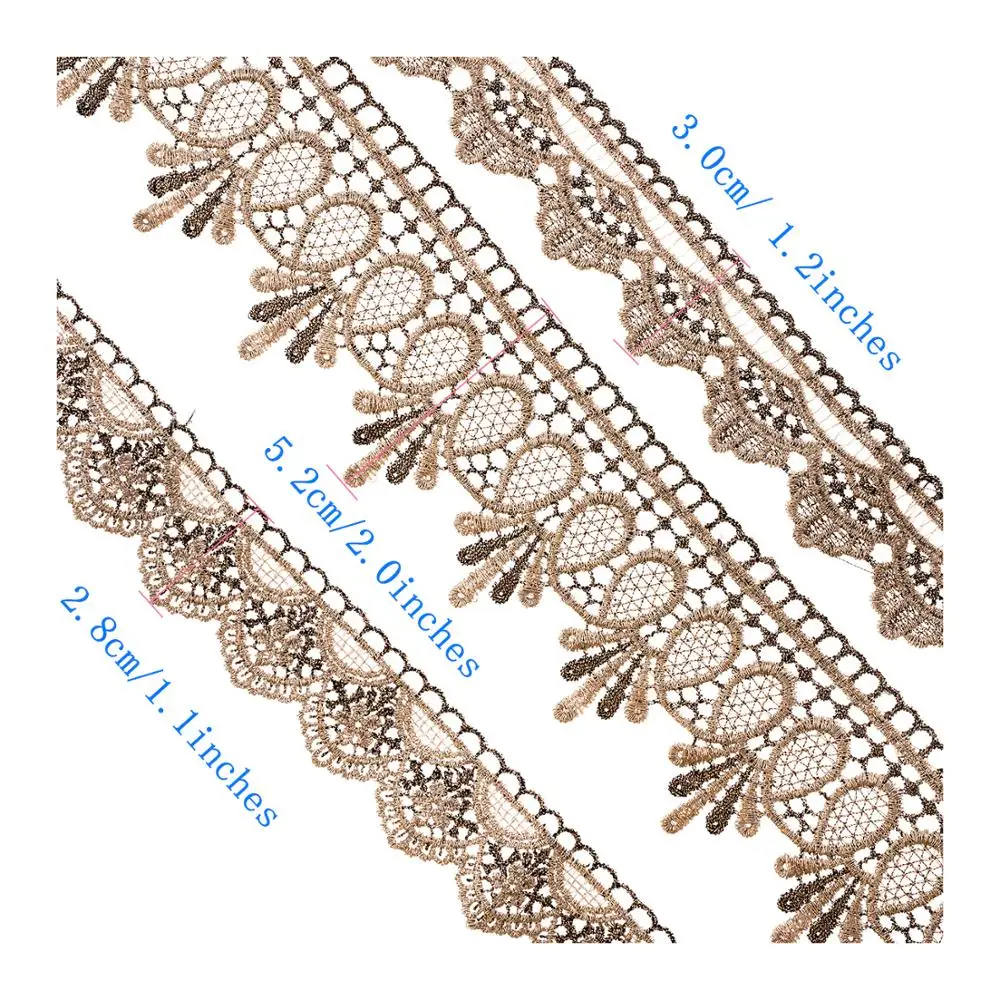 thumbnail image 2 of Gold Lace Trim Venice Gold Lace Ribbon Metaillic Embroidery Floral Craft Lace For Sewing, Cake Fringe, Wedding Bridal Dress (4.8 Yards, 3 2 of 11