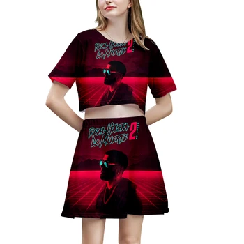 

Anuel AA 2 Piece Set Women Casual 2019 Summer Two Pieces Skirt Set Women Short Sleeve Crop Top 3d Printed Real Hasta La Muerte