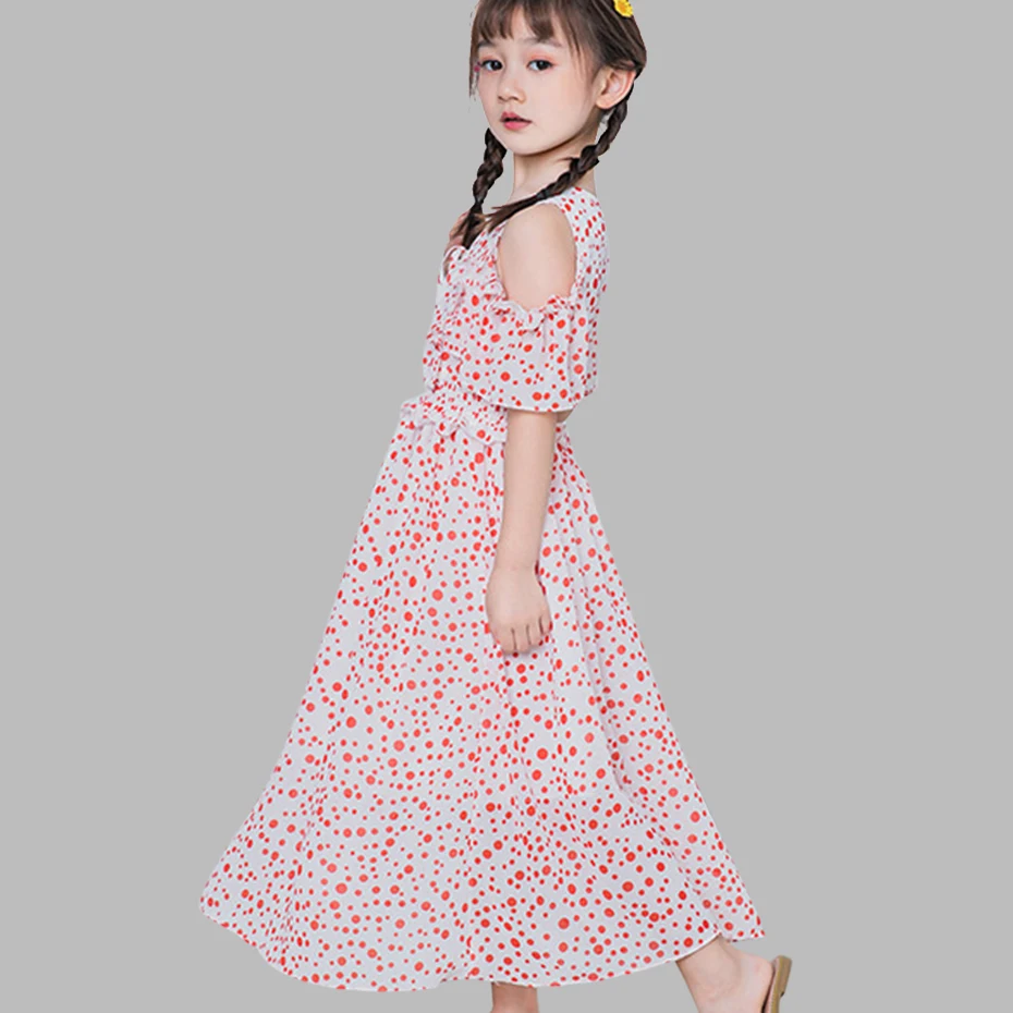 Girl Dress Party Dot Pattern Girls Beach Dresses Off Shoulder Children Summer Teen Clothes For 6 8 10 12 14 | Детская одежда и