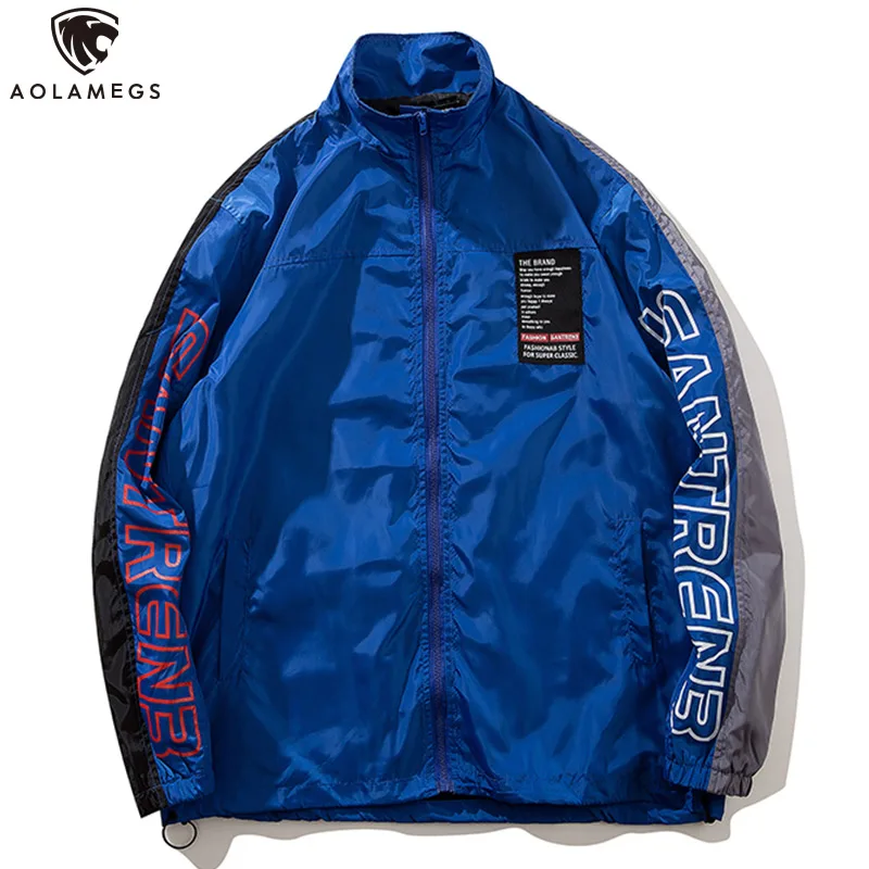 

Aolamegs Jackets Men Big Letter Print Tracksuit Solid Color Cargo College Style Couple Coats Casual Advanced Streetwear Autumn