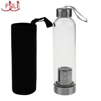 

HOT Glass Sport Water Bottle with Tea Filter Infuser Protective Bag 550ml
