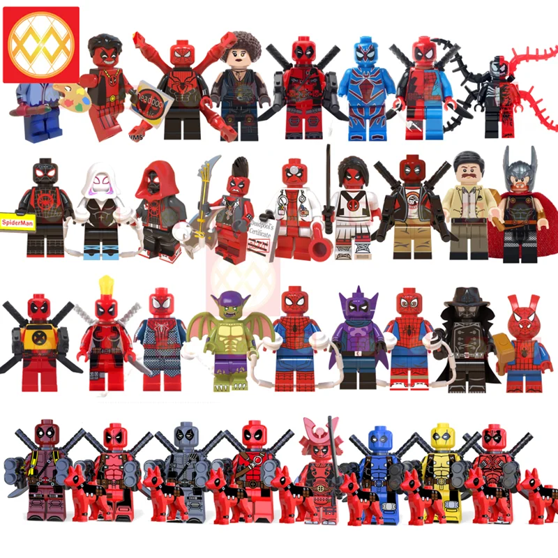 

20PCS/LOT Marvel Bricks Spiderman Venom Deadpool Domino Spider Man Noir Miles Gwen Stacy Green Goblin Building Blocks Toys Gift