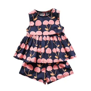 

2020 Baby Girl Clothes Sleeveless Baby Clothing Striped T-Shirt+Shorts Pants Newborn Baby Clothes Outfit 2PCS hot