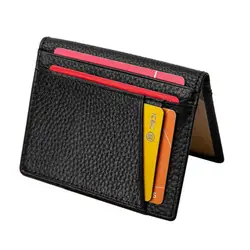 Portefeuille ultra fin et souple pour hommes, Mini porte cartes de crédit, 100% cuir véritable 