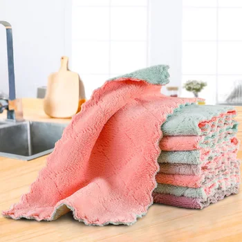 

2/3PC Absorbent Thicker Scouring Pad Rag Microfiber kitchen dish Cloth tableware Household Cleaning Towel kitchen tools gadgets