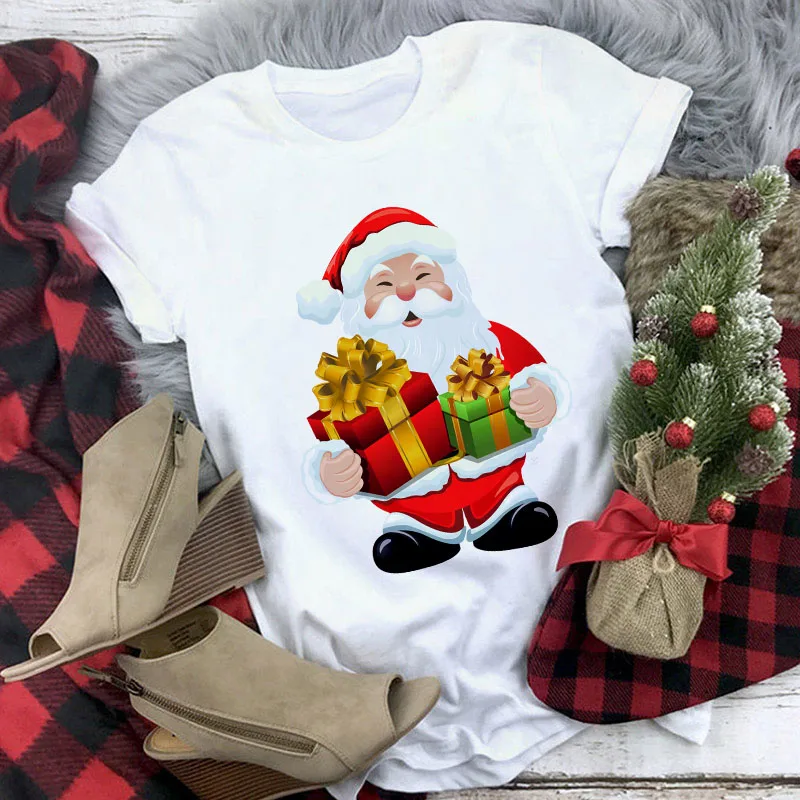 Белая подходящая футболка для всех сезонов, топы, одежда, новинка, Kawaii, футболка с оленем, женская модная Рождественская Футболка Harajuku с коротким рукавом - Цвет: YH-2729