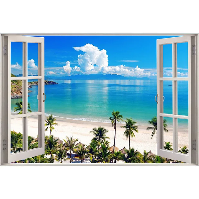 5D DIY Diamond Painting Full Square Window Sea Landscape Set Cross Stitch Diamond Embroidery Mosaic Picture of Rhinestones Gift 