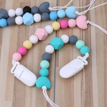 

Baby Teething Pacifier Chain Clips With Silicone Beads Nipples Holder Chew Toys