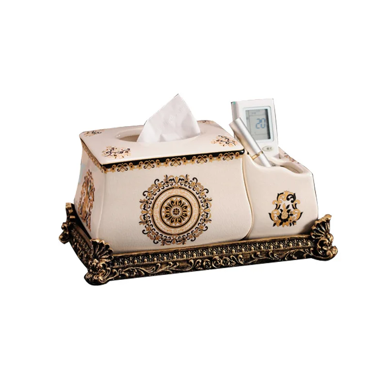 European-style simple ceramic tissue box luxury local gold multifunctional paper drawer storage box for living roon or bathroom