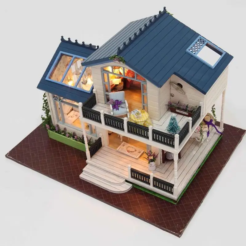 DIY Doll House With LED Lights Music 3D Wooden Self-assembly Cottage Dollhouse Furniture Kit Toys For Children Christmas Gifts