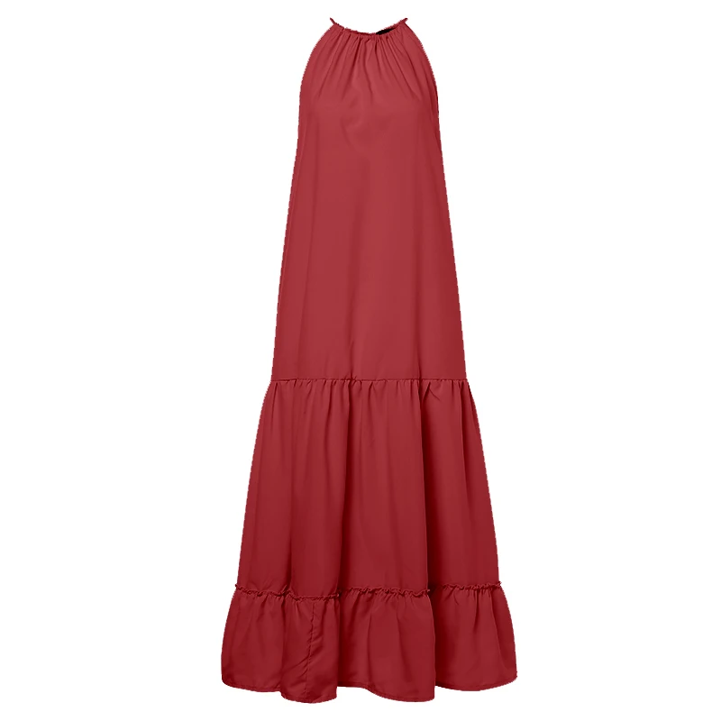Летнее богемное платье, женское сексуальное платье без рукавов, повседневные свободные вечерние платья макси, длинные платья-рубашки размера плюс - Цвет: Красный