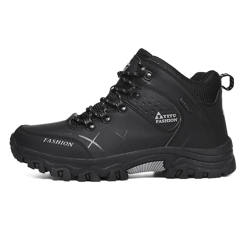 Men Shoes Winter Leather Ankle Boots Men Casual Shoes Outdoor Waterproof Work Tooling Mens Hiking Climbing Boots Sneakers Warm Snow